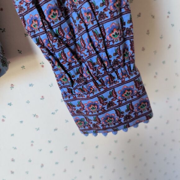 Boden Top Size 6 Blue Paisley Floral Mixed Prints Button-Up Bobble Trim Cotton - Picture 7 of 16